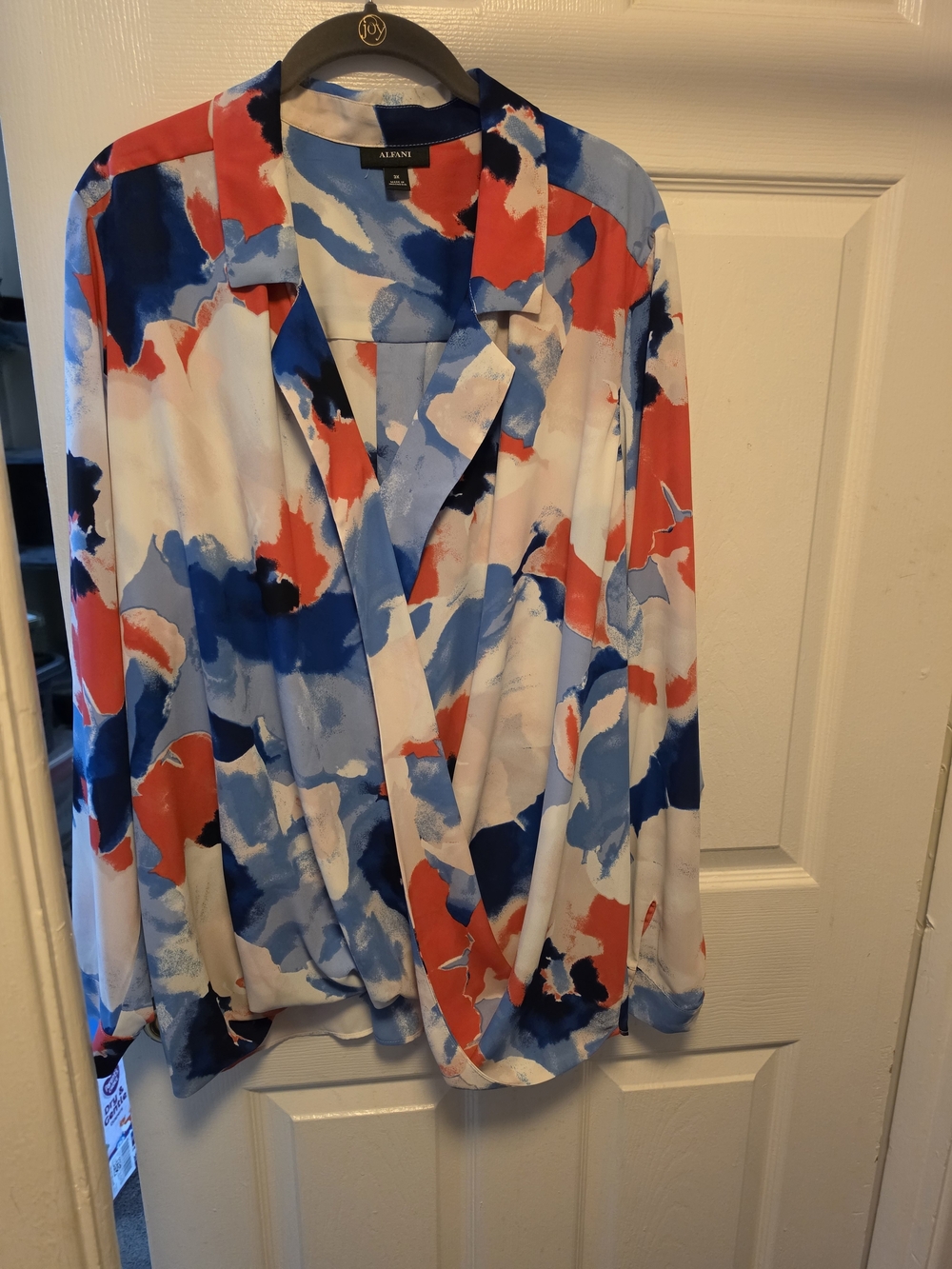Alfani Blue Red White Abstract Wrap Blouse